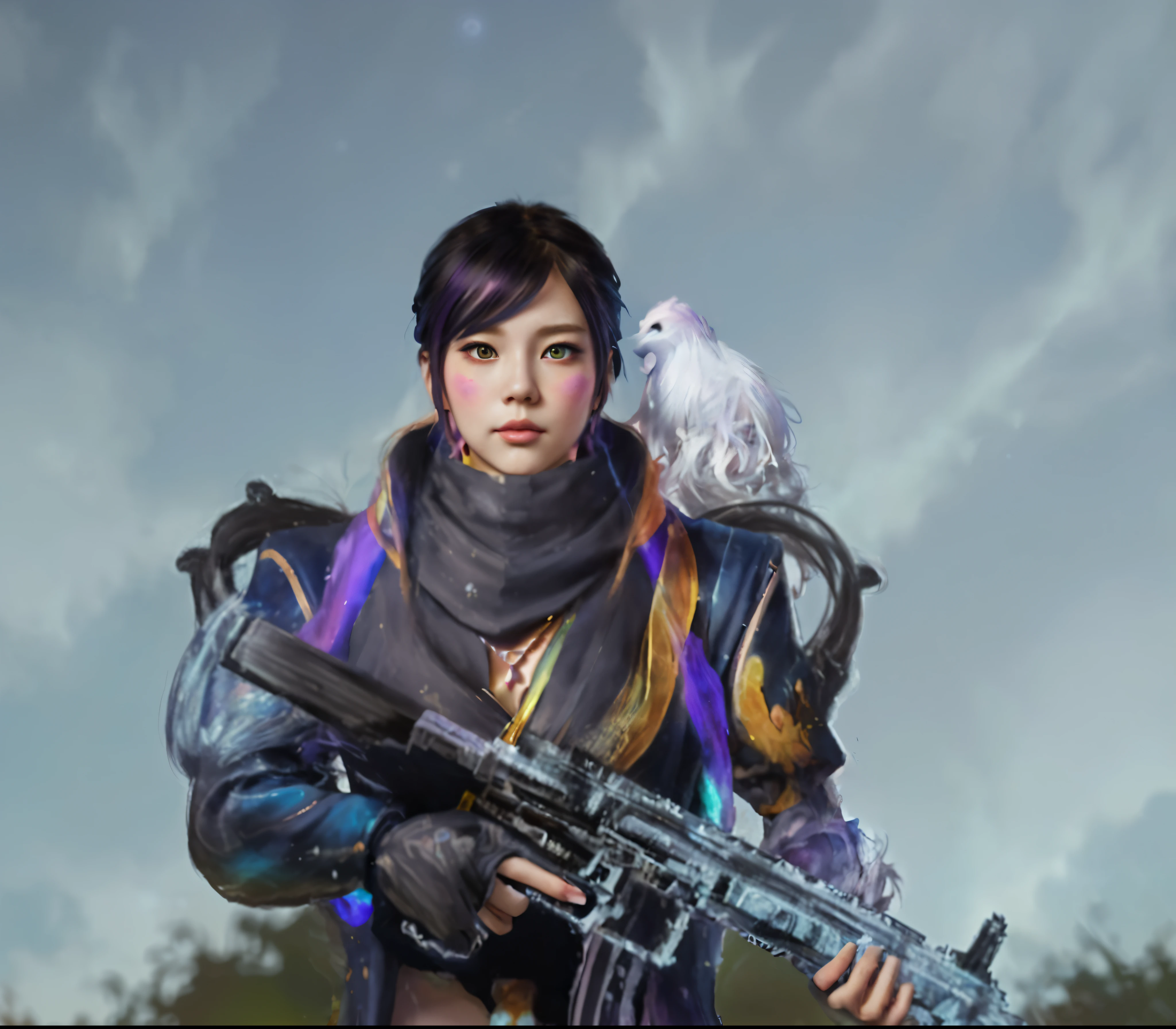 a woman with colorful hair and necklace, anime girl with cosmic hair, Rossdraws' soft vibrancy, Gouviz-style artwork, fantasy art style, colorful], vibrant fantasy style, Rossdraws cartoon full of energy, cosmic and colorful, Guweiz, colorful digital fantasy art, stunning art style, beautiful anime style, white skin, night coat,