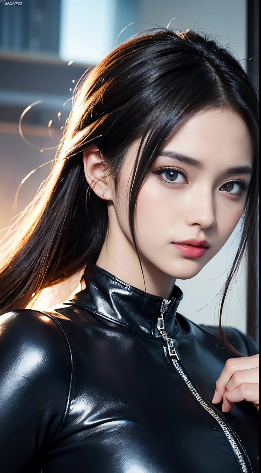 ((Best Quality, 8K, masutepiece:1.3)), 1girl in, Slim Abs Beauty:1.3, (casual hairstyle, Big breasts without leakage: 1.2), Punk rock fashion: 1.1, Super fine face, Delicate eyes, Double eyelids, Shyness, Dynamic Pose, Smile, Anime girl with gray brown hair and blue eyes holds a fan。, , The feminization of the key art of Xart Krenz, ,portraitures, Detailed Digital Anime Art, high detail official artwork, detailed anime art, Portrait of a female anime hero,