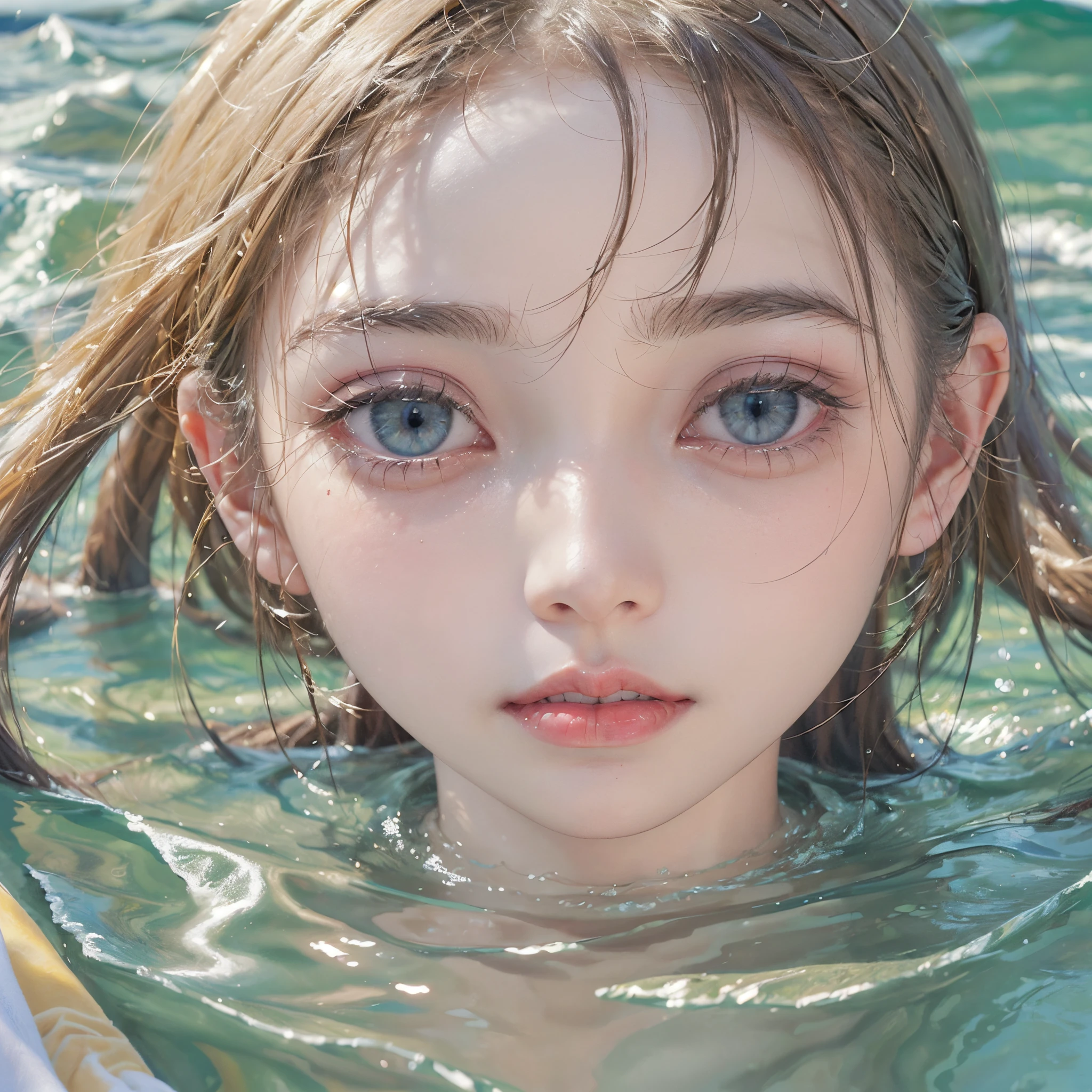 (8K, Original photography, Top image quality, masterpiece: 1.4), hyper HD, (Realistic, 真实感: 1.48), realisticlying, A high resolution, softlighting. Tiny Girls, girl jumping into the water、Falling、splash water、shout、Luminous water surface、White and Vivid colors, back lighting, glistening ivory skin, sparkling highlights, Detailed KAWAII face with cute lips, long eyelashes, Delicate clothes, Detailed open crotch, (((Whole Body proportions and all limbs are anatomically accurate))) .