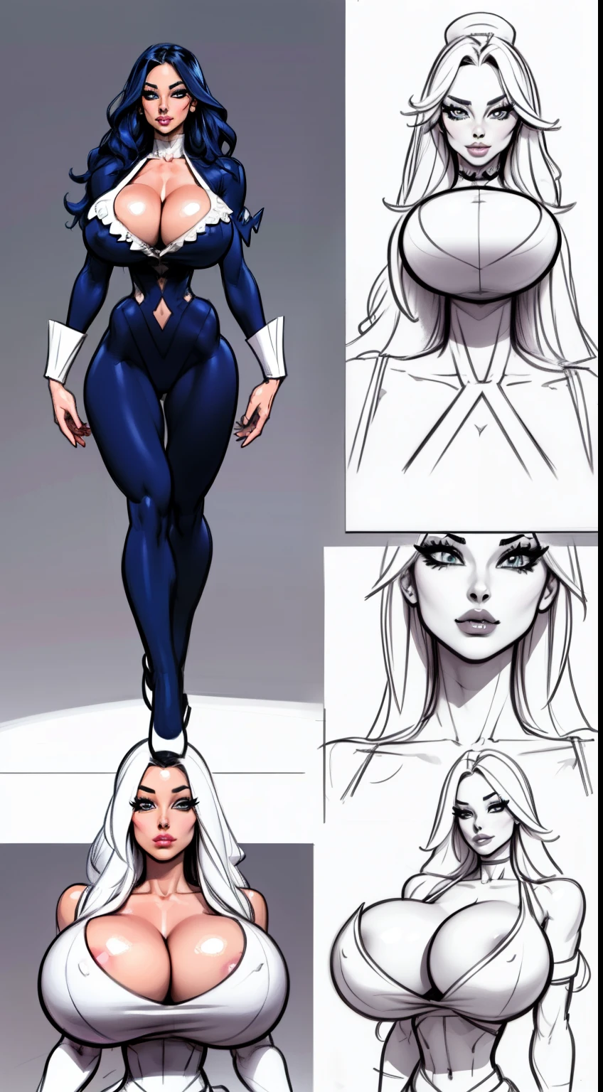 reference sheet, concept character, character design, sketch,doodletits,, sexy lips, (gigantic breasts:1.1), breasts, official illustration, illustration, detailed face, beautiful intricate eyes, curvy milf, 1:2), closeup, titsnipples, hourglass waist, slendered ans, wide hips,