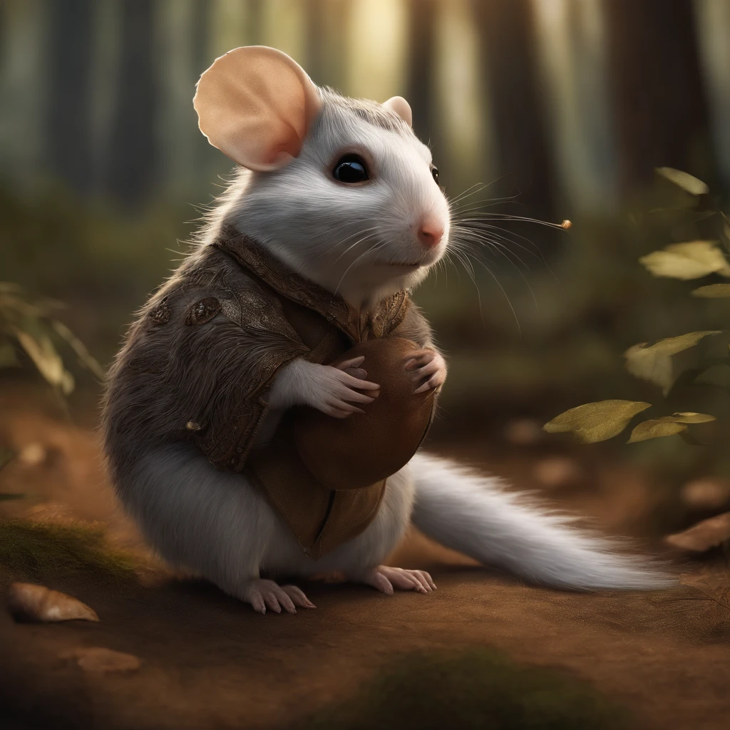 (CBZBB:1.25), ((gremlin),Zhkute, Small, baby, Beautiful, Fantasy art, deviant art, trending artstation, Digital Art, Detailed, Realistic, humanoid, character, tiny, Cinematic shot, cinematic portrait of a mole, Djungarian hamster, gremlin, mole-like, bright silver and brown, long tail, large ears, covered with silver fur, water, stands on the shore, Best Quality, Masterpiece, in style of dark fantasy art, gremlin, mole-like, bright silver and brown, long tail, double nose, huge ears, covered with silver fur,tousled, five toes on each paw, holding a huge acorn in his paws, I'm standing in a forest clearing under the foliage of bast., acorns lie in the clearing, acorns glow, Crickets fly, Best Quality, Masterpiece, in style of dark fantasy art, fantasy-inspired, in the style of John Tolkien,