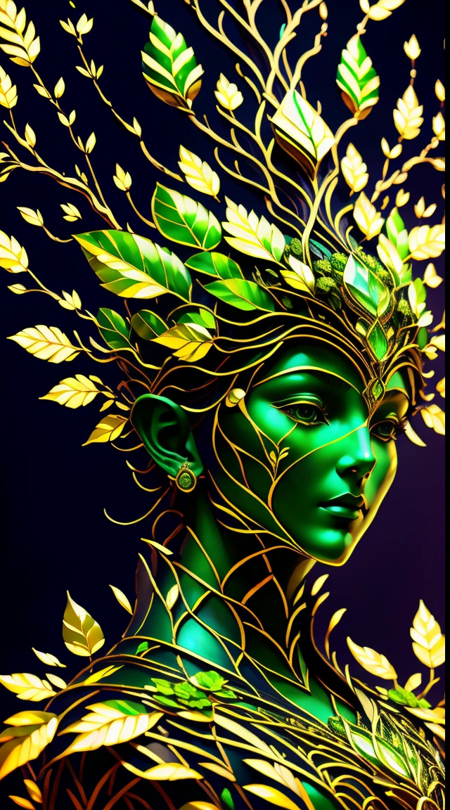 Plant Maiden，Vine Princess，Witch of Thorns，Beautiful line art photo，Use gold strokes and rainbow paint，Golden Maiden，the golden ratio，Melted wax，Visible brush strokes，surrounded by crystal spheres，3D Mosaic Wireframe，neuroimaging，neurons，The Tree of Life，colours，California，intense emotion，Oil on canvas，Thick strokes，insanely details，8k ultra high definition，tmasterpiece，art  stations，ultra-realistic realism，plant witch，Vine Queen，Witch of Thorns