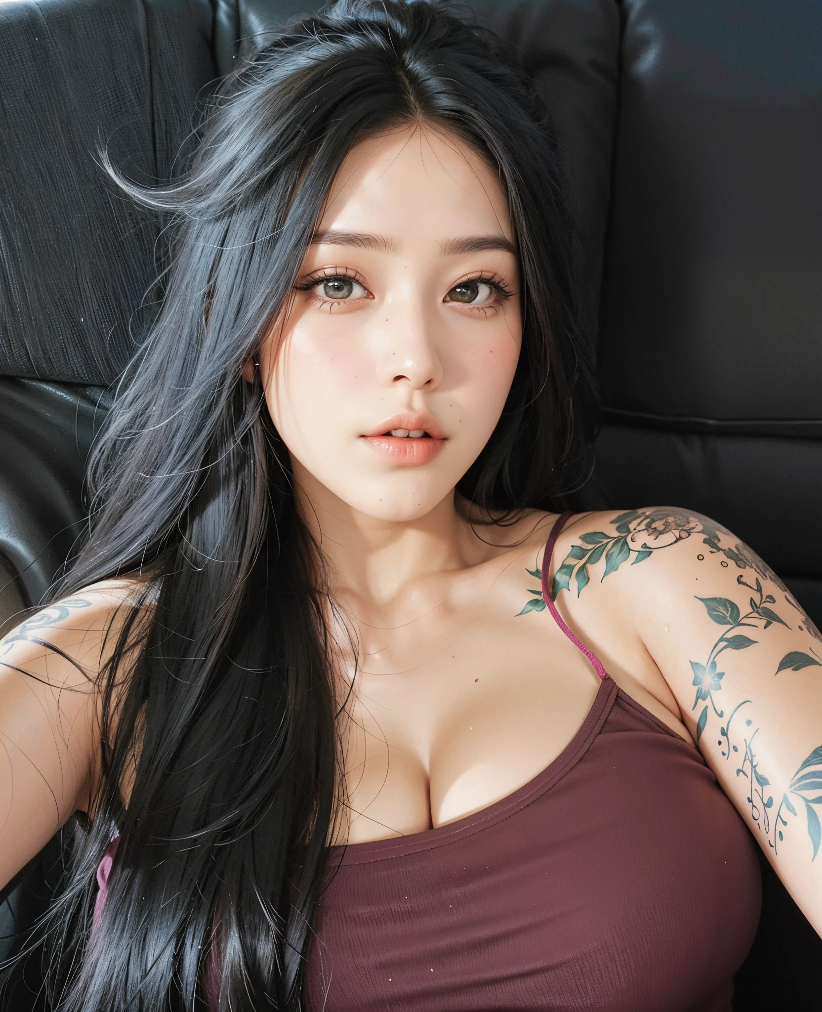 arafed woman with long black hair sitting on a couch, Violeta Myers, Ayahausca, angelawhite, thick lips, 2 Modelo feminina de 4 anos, 2 2 anos, 18 anos, Angiewolf, com tatuagens, 2 3 anos, 21 anos, Mulher de 30 anos de Cuba