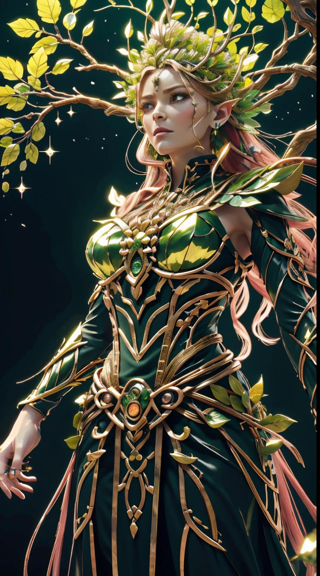 Plant Maiden,Vine Princess,Witch of Thorns,Beautiful line art photo,Use gold strokes and rainbow paint,Golden Maiden,the golden ratio,Melted wax,Visible brush strokes,surrounded by crystal spheres,3D Mosaic Wireframe,neuroimaging,neurons,The Tree of Life,colours,California,intense emotion,oil on the canvas,Thick strokes,insanely details,8k ultra high definition,tmasterpiece,art stations,ultra-realistic realism,plant witch,Vine Queen,Witch of Thorns