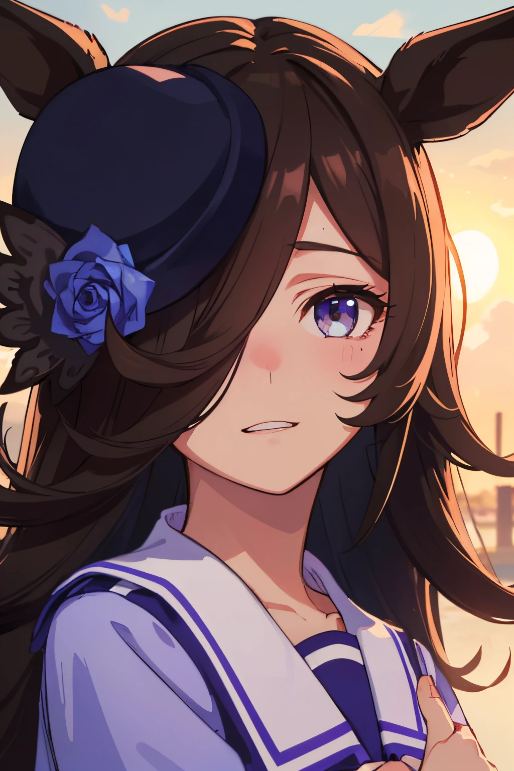 (masutepiece.top-quality).(Dynamic Angle). (Very spectacular detail CG painting),(image perfect)、comic strip.Illustration.1 girl in.Detailed face、face perfect.delicated face、girl in delicate clothes、Textured skin、Black hair.long、(Horse-eared girl)Horse-eared girl、((Beautiful blue eyes)).Delicate and beautiful eyes、Eyes written in detail、Reflected eyes、Watery eyes、smil.(gazing at viewer:1.3).(The face is a little red:0.8)、8k wallpaper、cowboy shot、Reflected Light、highestdetailed、Convoluted、Delicate background、Textured skin、Detailed skin、(ultra res)、
