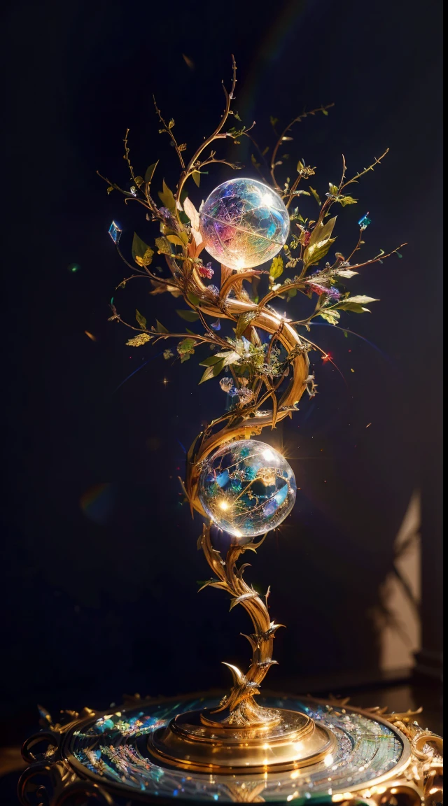 Plant Maiden，Vine Princess，Witch of Thorns，Beautiful line art photo，Use gold strokes and rainbow paint，Golden Maiden，the golden ratio，Melted wax，Visible brush strokes，surrounded by crystal spheres，3D Mosaic Wireframe，neuroimaging，neurons，The Tree of Life，colours，California，intense emotion，Oil on canvas，Thick strokes，insanely details，8k ultra high definition，tmasterpiece，art  stations，ultra-realistic realism，plant witch，Vine Queen，Witch of Thorns