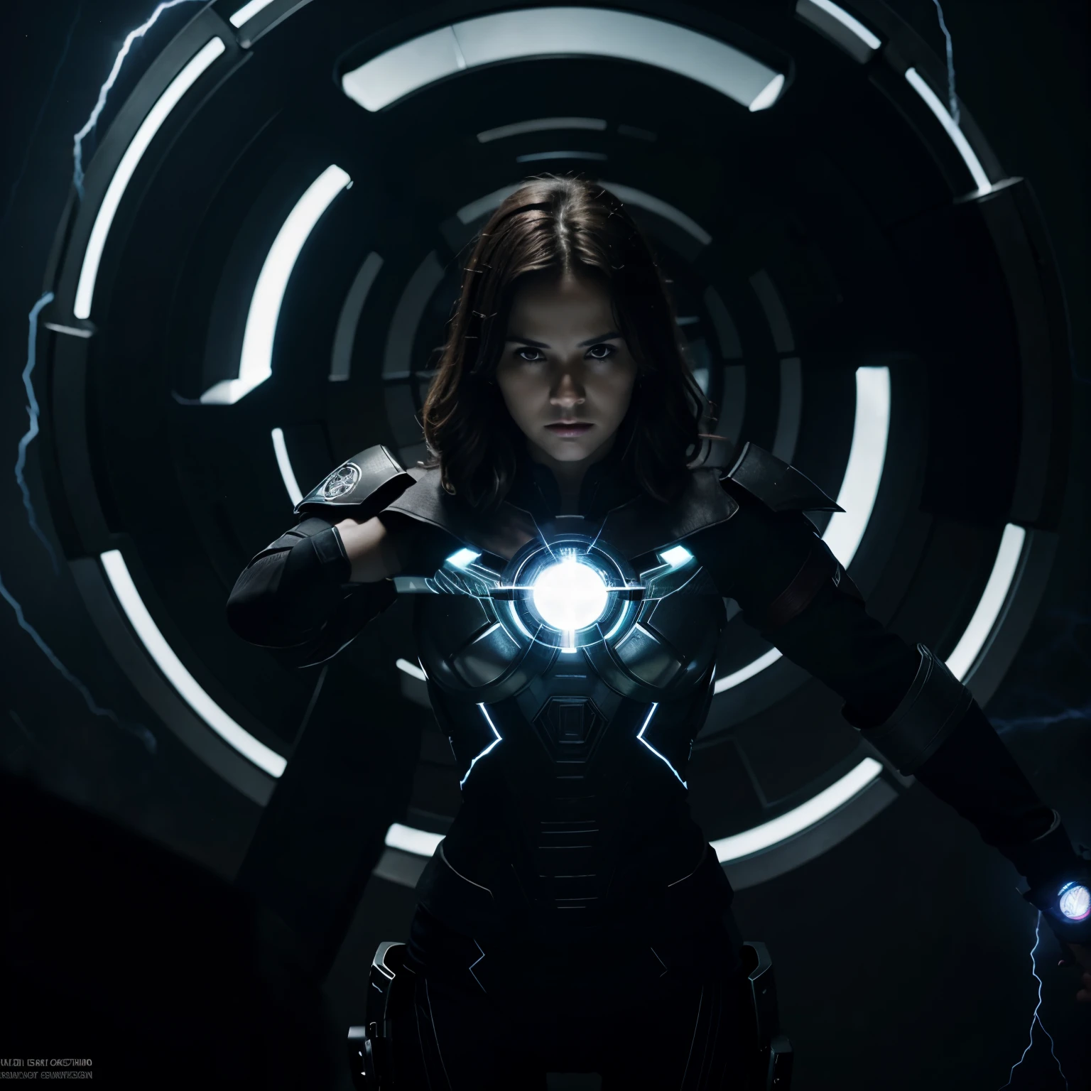 Arc reactor ,dark background,lightning swirling around,epic design