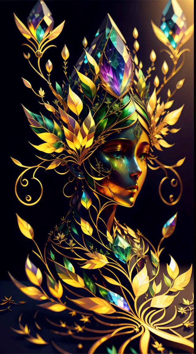 Plant Maiden,Vine Princess,Witch of Thorns,Beautiful line art photo,Use gold strokes and rainbow paint,Golden Maiden,the golden ratio,Melted wax,Visible brush strokes,surrounded by crystal spheres,3D Mosaic Wireframe,neuroimaging,neurons,The Tree of Life,colours,California,intense emotion,oil on the canvas,Thick strokes,insanely details,8k ultra high definition,tmasterpiece,art stations,ultra-realistic realism,plant witch,Vine Queen,Witch of Thorns