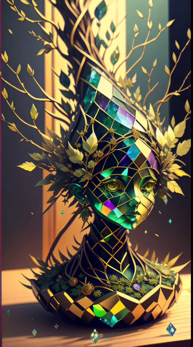 Plant Maiden,Vine Princess,Witch of Thorns,Beautiful line art photo,Use gold strokes and rainbow paint,Golden Maiden,the golden ratio,Melted wax,Visible brush strokes,surrounded by crystal spheres,3D Mosaic Wireframe,neuroimaging,neurons,The Tree of Life,colours,California,intense emotion,Oil on canvas,Thick strokes,insanely details,8k ultra high definition,tmasterpiece,art stations,ultra-realistic realism,plant witch,Vine Queen,Witch of Thorns