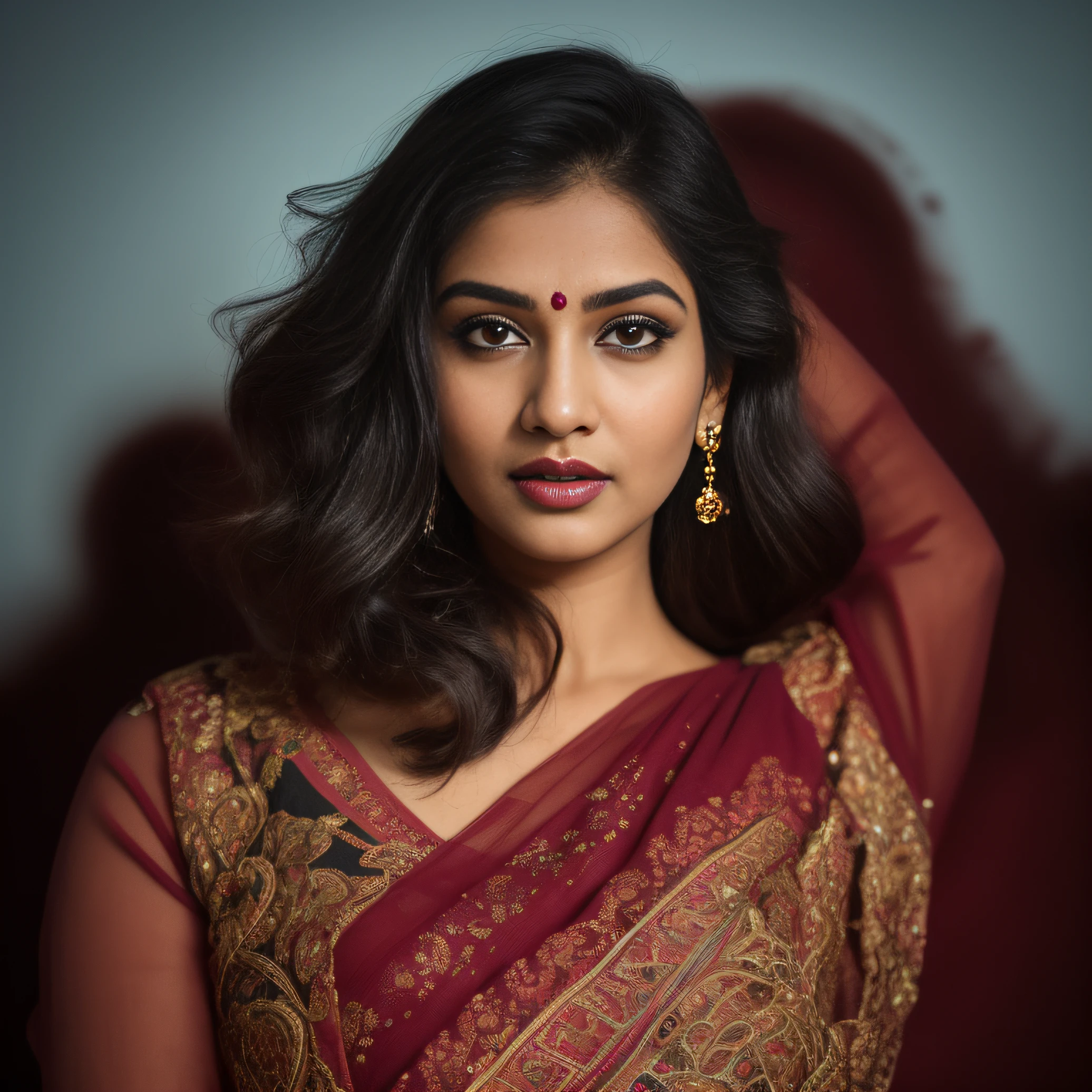 Day scene, close up photo of a indian from top view, (Masterpiece, Best Quality, High Resolution), evening Background, ((Paint Splash, Color Splash, Splash of Ink, Color Splash)), Sweet indian female actress, hour glass body shape,maroon lips, ((black blouse)), lightly makeup,ultra realistic, realistic, look at viewer (cinematic:1.3), intricate details, (ArtStation:1.2)
