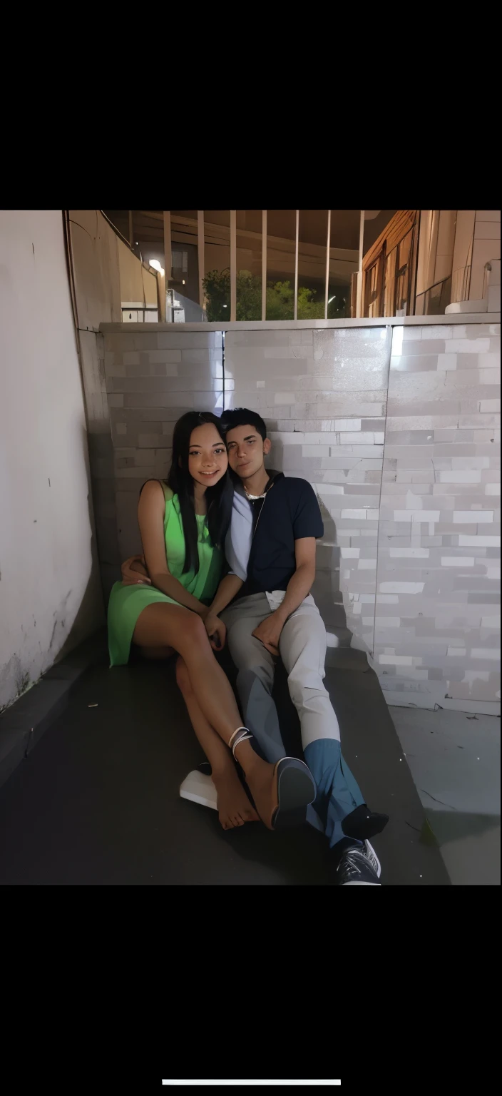There are two people sitting on a bench in a room, Directed by: Nandor Soldier, at night time, Lovely couple, pose de casal, Fotografia tirada em 2 0 2 0, imagem de qualidade muito baixa, in the nighttime, Directed by: Andrée Ruellan, Malika Favre, 1614572159, at night