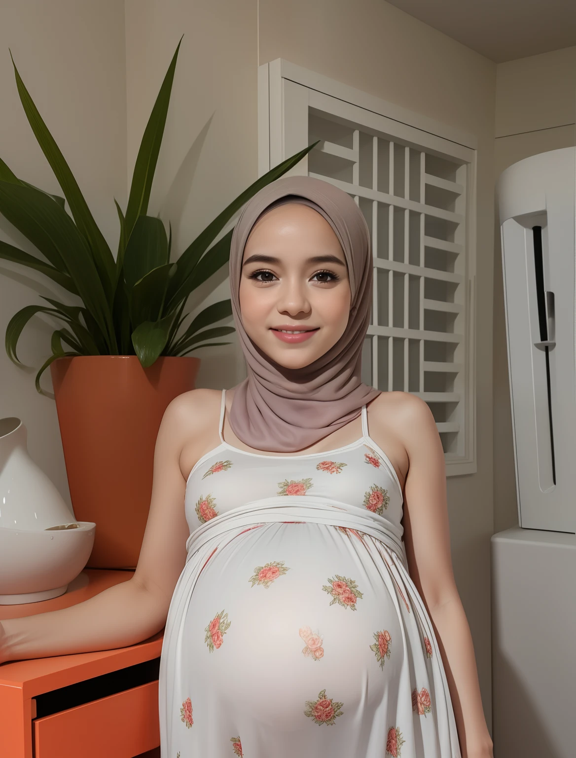 HIJAB MALAY GIRL, masutepiece, High quality, UHD 32K, Realistic face, Realistic skin feeling , A Japanese Lady, 8 years old, Little Girl, Very cute and baby-like face, Women's Competition One-Piece Swimsuit, Sitting, itting open legs, Spread Leg, Yor, cum shots, cum on chest, (((facials))), (((Smile))), (((heavy pregnancy))), (((flat chest))),