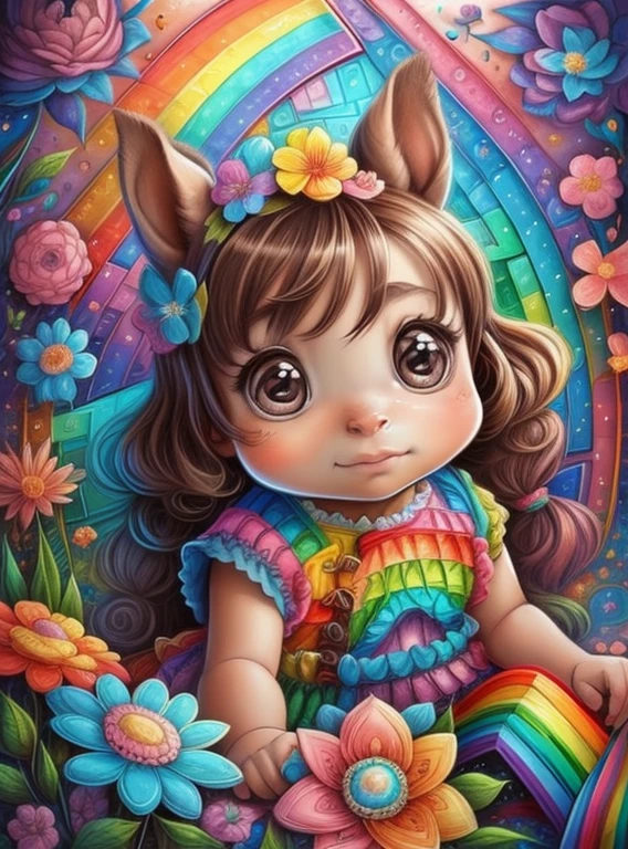 (cute brown baby pony with a rainbows and flowers), Munchkin ,Geometric multidimensional wall portrait, livro de arte, Tchibi,
Yang08k, Beautiful, Colouring,
Obras, of the highest quality, best quality, Arte Oficial, Beautiful and Aesthetic,