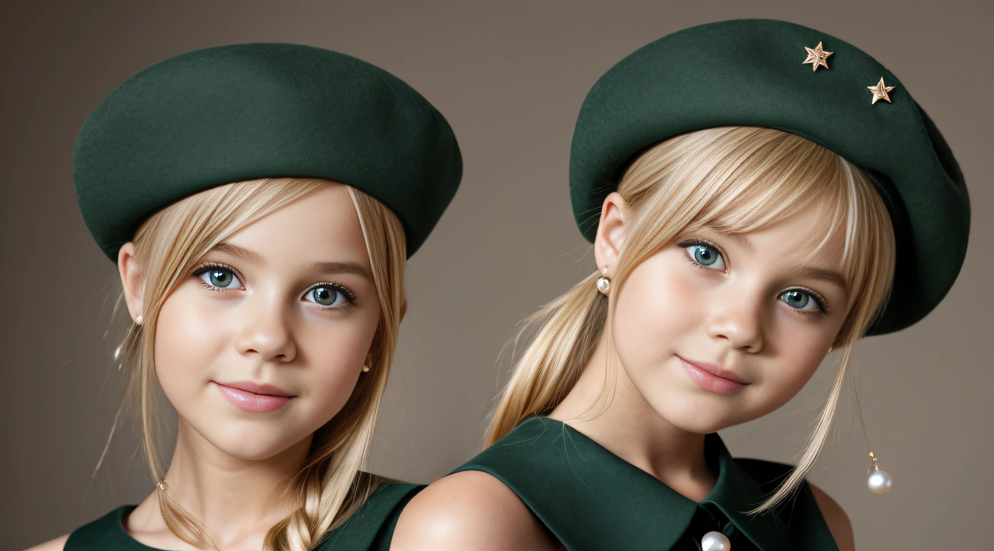 BLONDE CHILD HAIRBUN wearing green beret with pearl brooch, modelo jovem bonita, usando uma boina, usando uma boina francesa, garota, jovem bonita, menina bonito, Retrato da princesa, menina elegama boina grande, color studio portrait, Boinas, modelo bonito da menina, Retrato daa nova, modelo muitto, Retrato de uma princesa