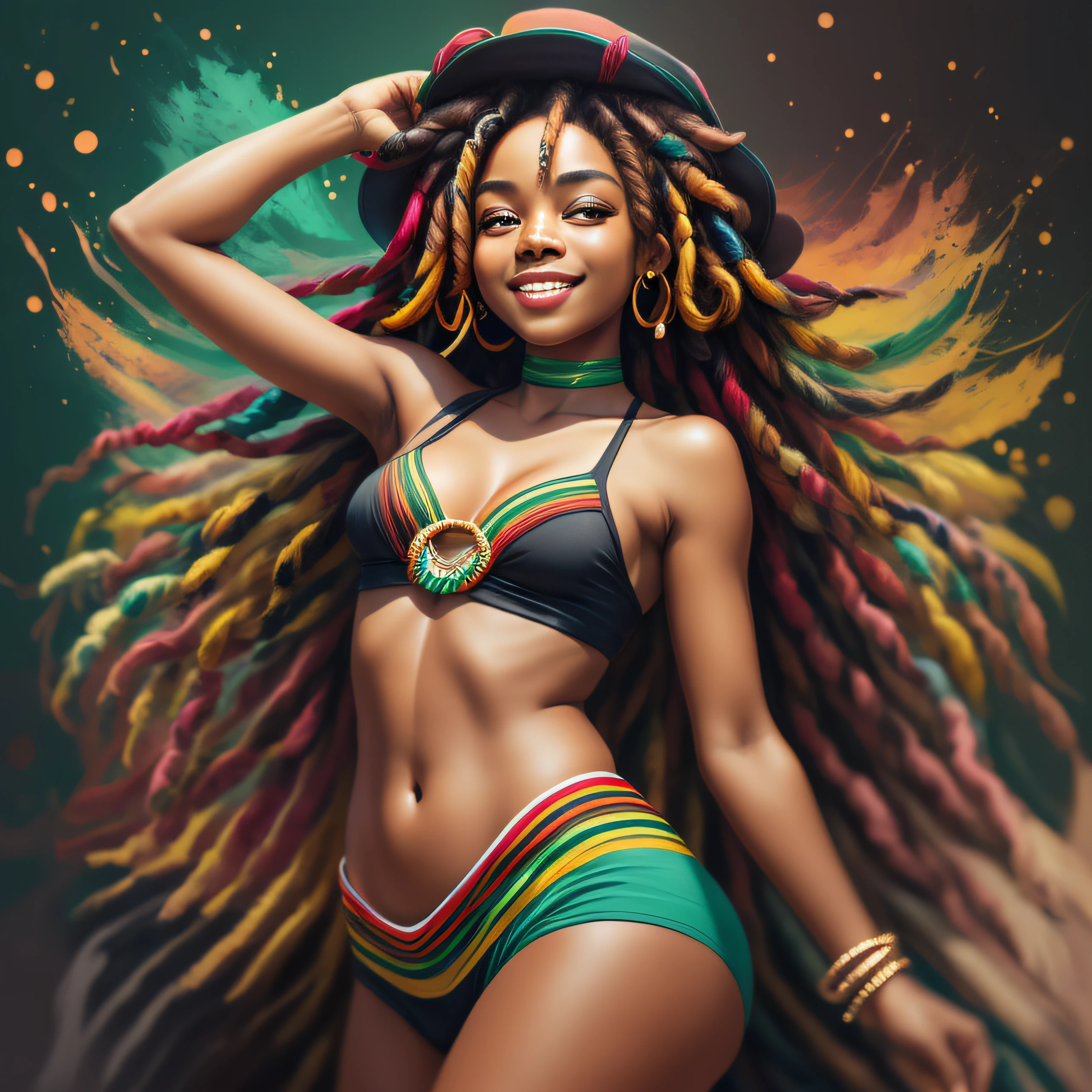 arte do vetor, blur art (1girl negra sorrindo rasta com roupas brancas) mafia