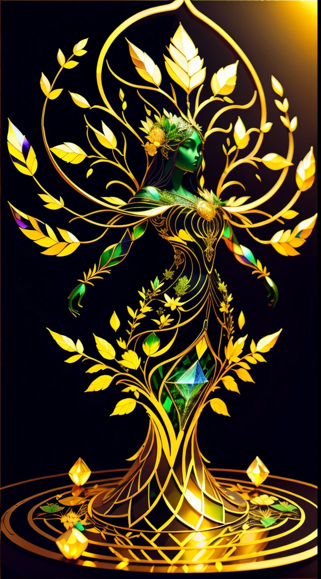 Beautiful line art photo，Use gold strokes and rainbow paint，Golden Maiden，the golden ratio，Melted wax，Visible brush strokes，surrounded by crystal spheres，3D Mosaic Wireframe，neuroimaging，neurons，The Tree of Life，colours，California，intense emotion，oil on the canvas，Thick strokes，insanely details，8k ultra high definition，tmasterpiece，art stations，ultra-realistic realism，Plant Witch，Vine Queen，Witch of Thorns