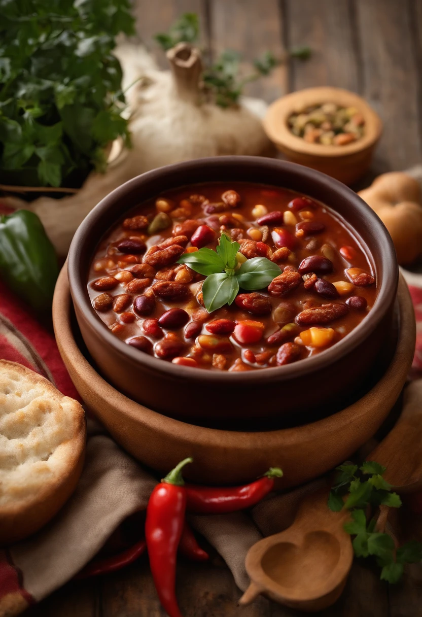 A photo of a warm bowl of chili surrounded by cozy potted foods and a warm blanket,original,Bowlofchili looks exactly like a bowl of chili, N/A