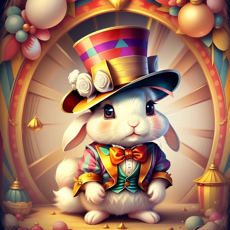 (cute baby rabbit with a top hat in the circus), Munchkin ,Geometric multidimensional wall portrait, livro de arte, Tchibi,
Yang08k, Beautiful, Colouring,
Obras, of the highest quality, best quality, Arte Oficial, Beautiful and Aesthetic,