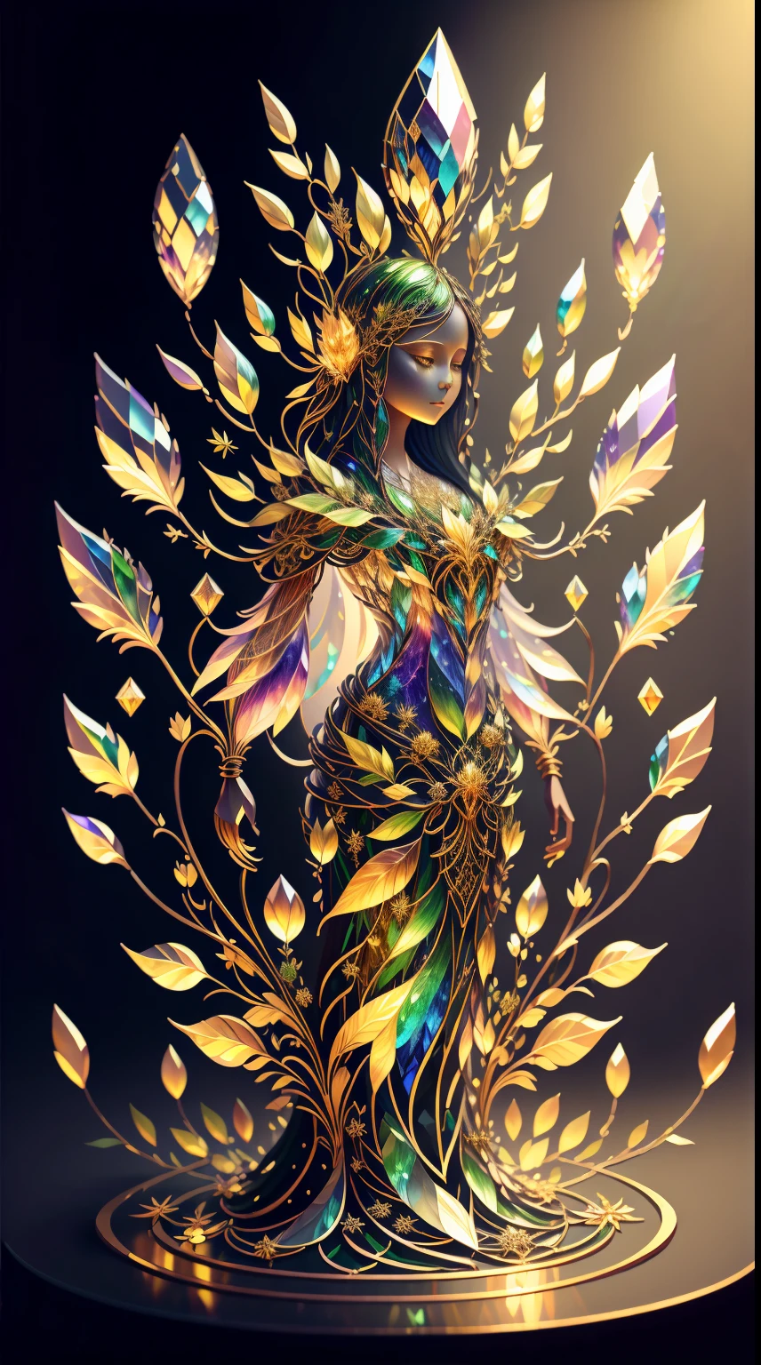 Plant Maiden,Vine Princess,Witch of Thorns,Beautiful line art photo,Use gold strokes and rainbow paint,Golden Maiden,the golden ratio,Melted wax,Visible brush strokes,surrounded by crystal spheres,3D Mosaic Wireframe,neuroimaging,neurons,The Tree of Life,colours,California,intense emotion,Oil on canvas,Thick strokes,insanely details,8k ultra high definition,tmasterpiece,art stations,ultra-realistic realism,plant witch,Vine Queen,Witch of Thorns