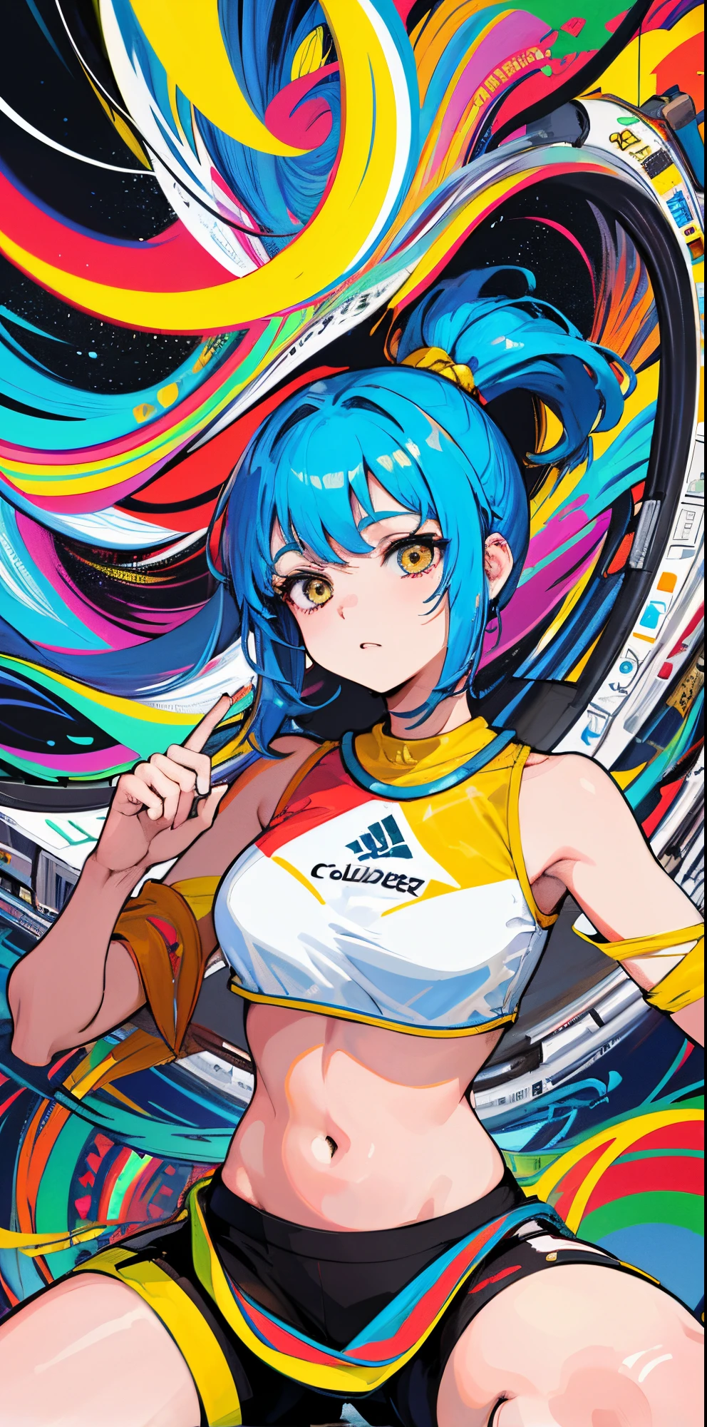 (Obra maestra, una chica La mejor calidad), trasero, Closeup, fondo, colores vibrantes, highest qualityr, Detalles asombrosos, Arte lineal, arcade style, cuerpo bien definido.