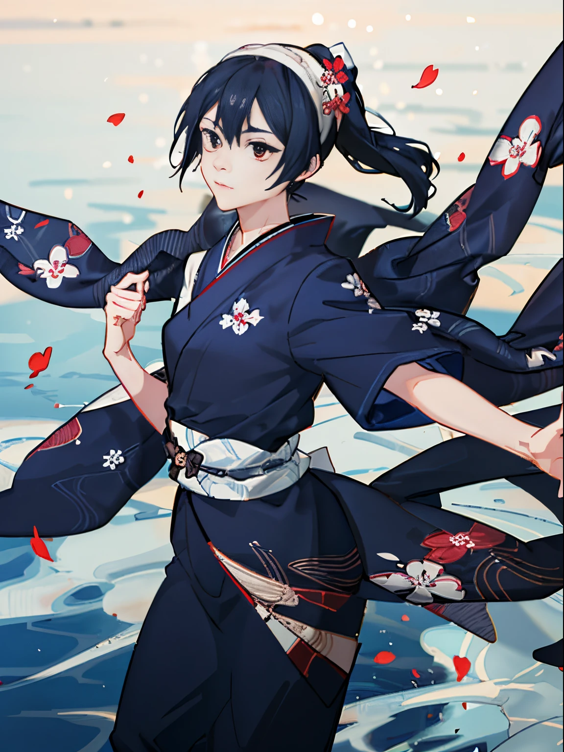 {{{Ukiyo-e_style}}},{{flat_style}},{simple_colors},{{{masterpiece}}},{katsushika_hokusai},long_hair,hair_flower,{{black_hair}},red_eyes,red_sky,{chinoiserie},{{{best_quality}}},kimono,{{ultra-detailed}},{illustration},Maple_leaves_flying,{{1girl}},{{{solo}}},{{an_extremely_delicate_and_beautiful}},blank_stare,close_to_viewer,{breeze},{Flying_splashes},{Flying_petals},wind,{Gorgeous and rich graphics}