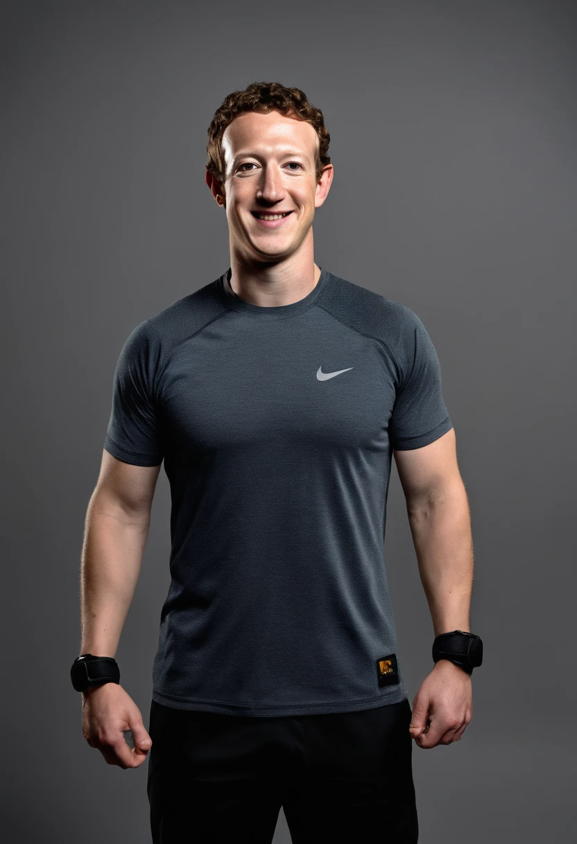 A photo of Mark Zuckerberg at a Krav Maga training center, wearing tactical training gear and practicing defensive maneuvers with an experienced instructor.,original,Zuckerberg maintains a notably consistent personal style, famously known for his simple gray t-shirts and hoodies, which reflect his utilitarian approach to life and work. He has a youthful, clean-cut look with short, curly hair and typically wears jeans or casual trousers, projecting an image of approachability that aligns with the casual culture of Silicon Valley., male