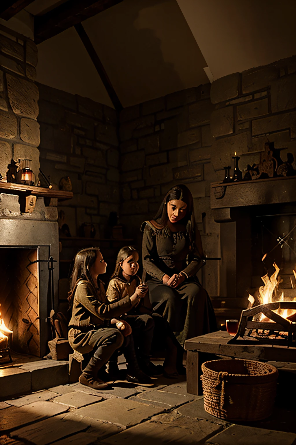 (imagem medieval) inheritance for our children, fami, fireplace and the spirits coming out of the smoke