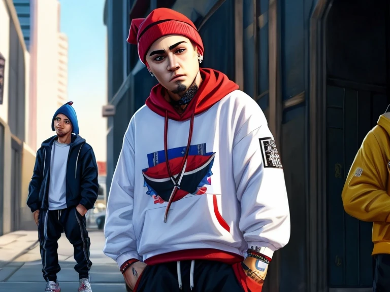 Um Gnomo parecido com o cantor Eminem, usando roupas Streetwear