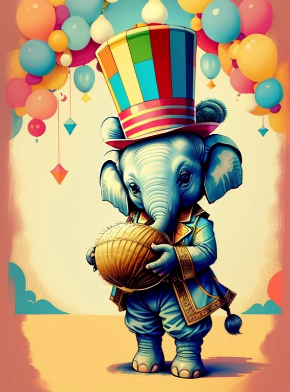 (cute baby elephant with a top hat, juggling coconuts in the circus), Munchkin ,Geometric multidimensional wall portrait, livro de arte, Tchibi,
Yang08k, Beautiful, Colouring,
Obras, of the highest quality, best quality, Arte Oficial, Beautiful and Aesthetic,