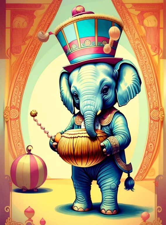 (cute baby elephant with a top hat, juggling coconuts in the circus), Munchkin ,Geometric multidimensional wall portrait, livro de arte, Tchibi,
Yang08k, Beautiful, Colouring,
Obras, of the highest quality, best quality, Arte Oficial, Beautiful and Aesthetic,