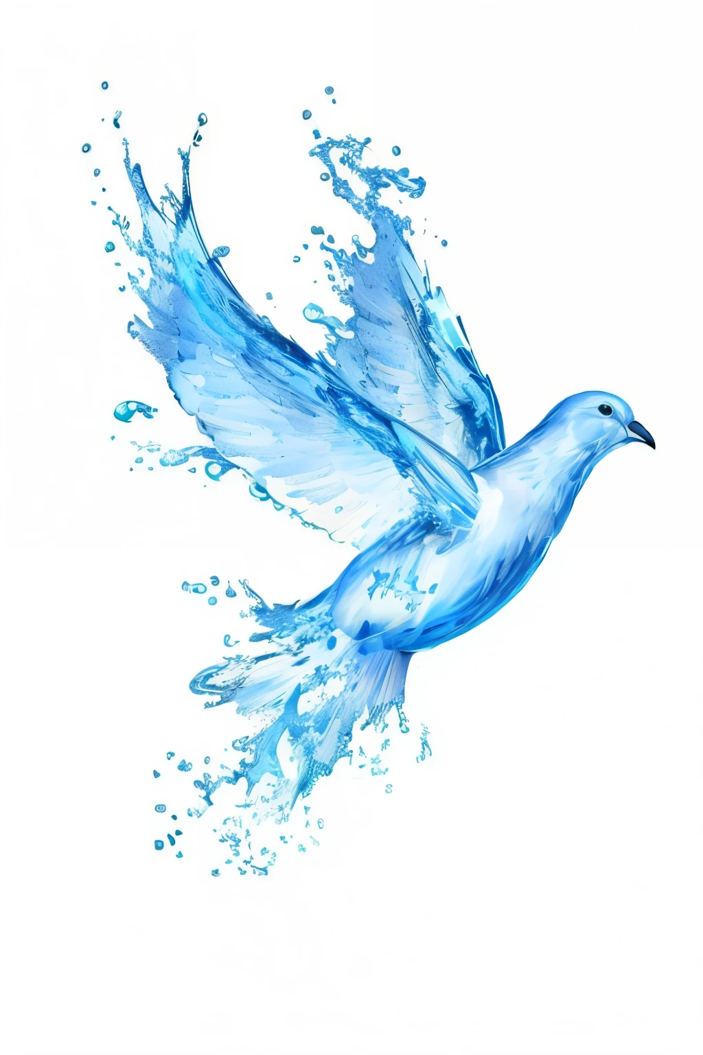 a blue bird flying with its wings spread out, ophanim has bird wings, dove, blue bird, blue phoenix bird, peacefull, doves, holy spirit, pigeon, logo without text, svg illustration, fictitious birds fly, white dove, digital art - w 700, 2021, 2 0 2 1, 2 0 2 2 a close up of a bird made of water splashes on a white background, water art photoshop, water element, photoshop water art, bird flying out of water, water, water powers water swirling, simulation of water splashes, water water, there is water splash, volumetric water, made of water, tansparent water, water splash