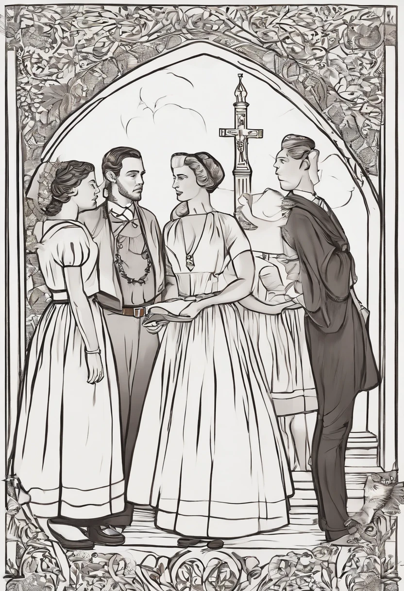 A group of women clandestinely exchanging encoded letters,original,Elijah King, a fictional character reminiscent of Warren Jeffs, stands as a commanding figure in his community, often seen in traditional, modest attire that signals his self-proclaimed spiritual leadership. His stern, unsmiling face and piercing gaze convey a sense of authority and an unyielding belief in his own doctrines., male