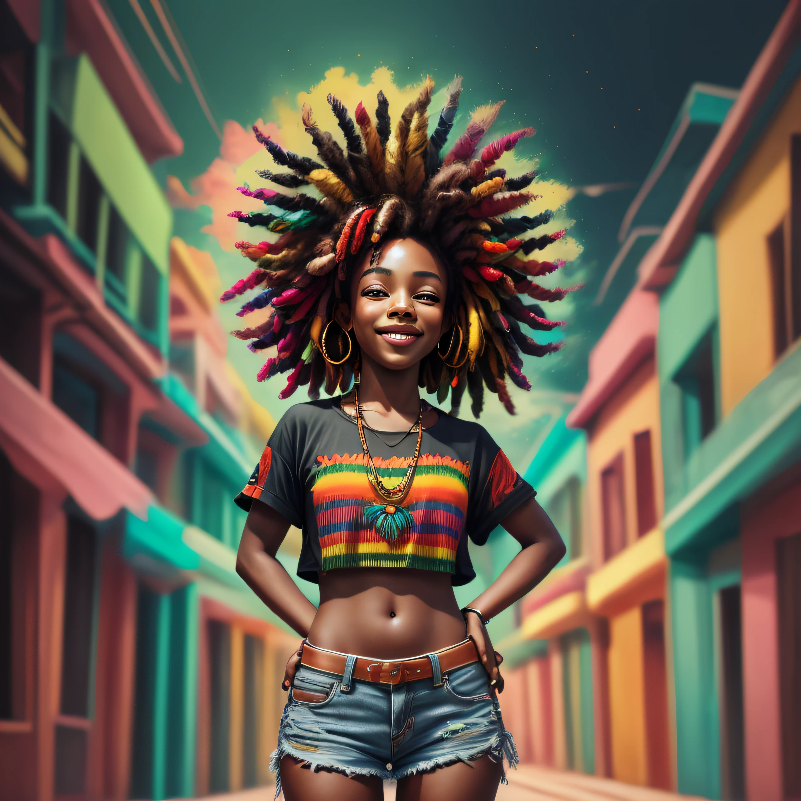 arte do vetor, blur art (1girl negra sorrindo rasta com roupas brancas) mafia