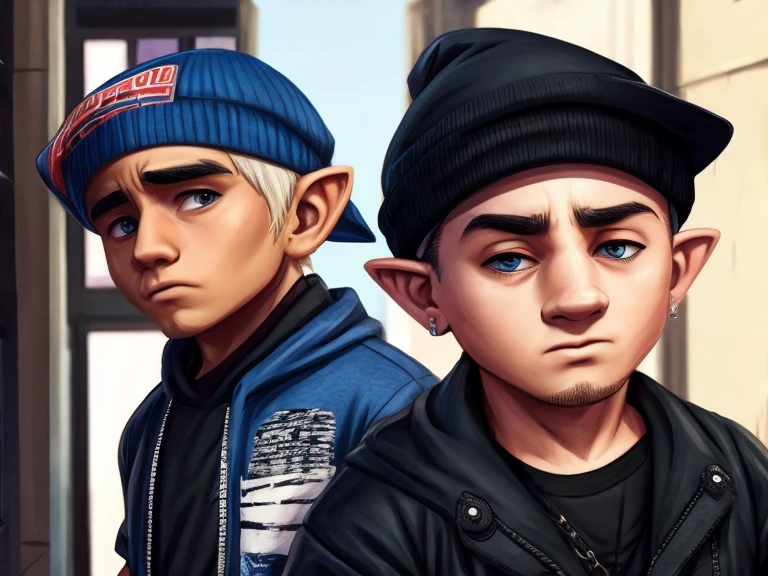 A Gnome that looks like singer Eminem, usando roupas Streetwear