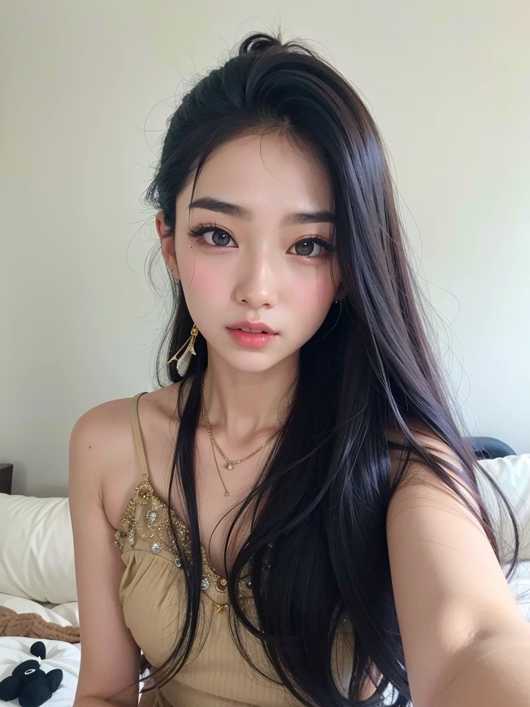 Arafed asian woman with long black hair sitting on a bed, linda mulher coreana jovem, Mulher sul-coreana bonita, coreana, mulher coreana jovem bonita, Ulzzang, Mulher coreana, Heonhwa Choe, maquiagem sul-coreana popular, young adorable korean face, maquiagem coreana popular, Jinyoung Canela, Jaeyeon Nam, wan adorable korean face, Fotografia selfie 8k