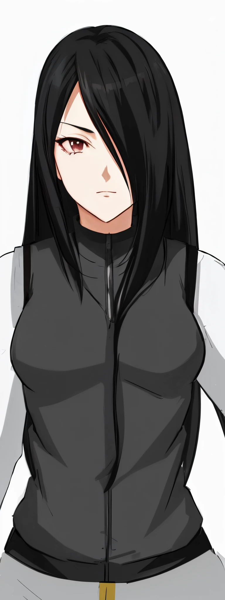 Anime dark eyed girl with long hair and a vest, inspired by Jin Homura, hinata hyuga, hinata hyuga from naruto, as an anime character, portrait of tifa lockhart, tifa lockhart portrait, vector shaded anime, with long dark hair, tifa lockhart with white hair, by Jin Homura, sui ishida with black hair