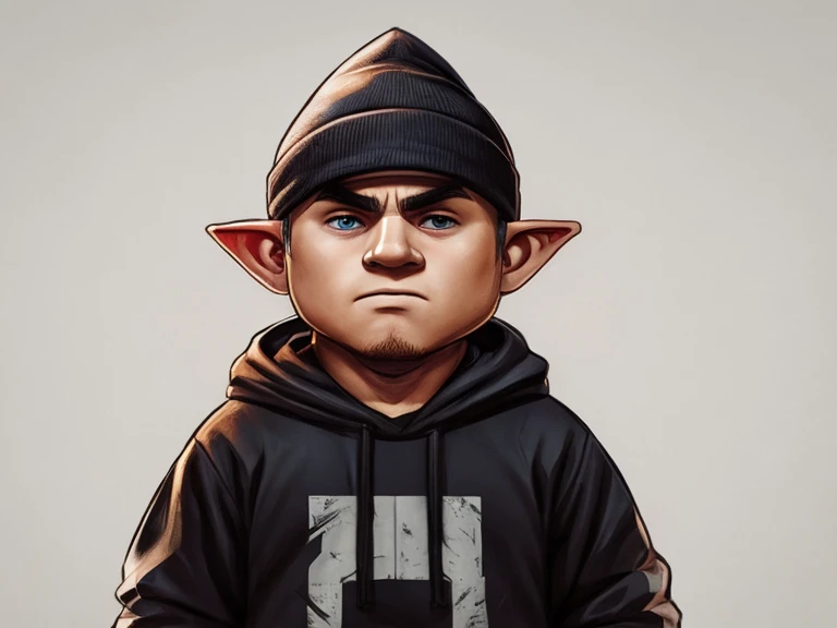 A Gnome that looks like singer Eminem, usando roupas Streetwear