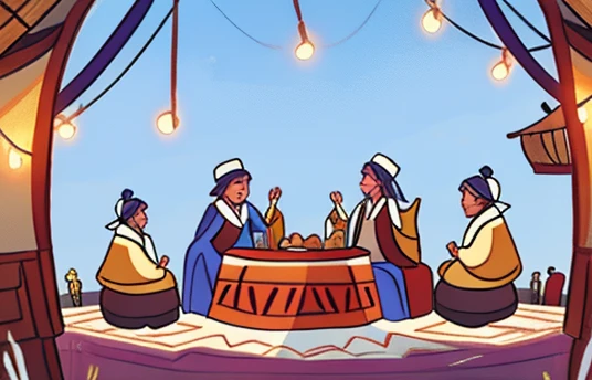 《yurt life》:Showing the warm gathering of herdsmen’s family in the yurt,Food tasting、Singing and dancing scenes。