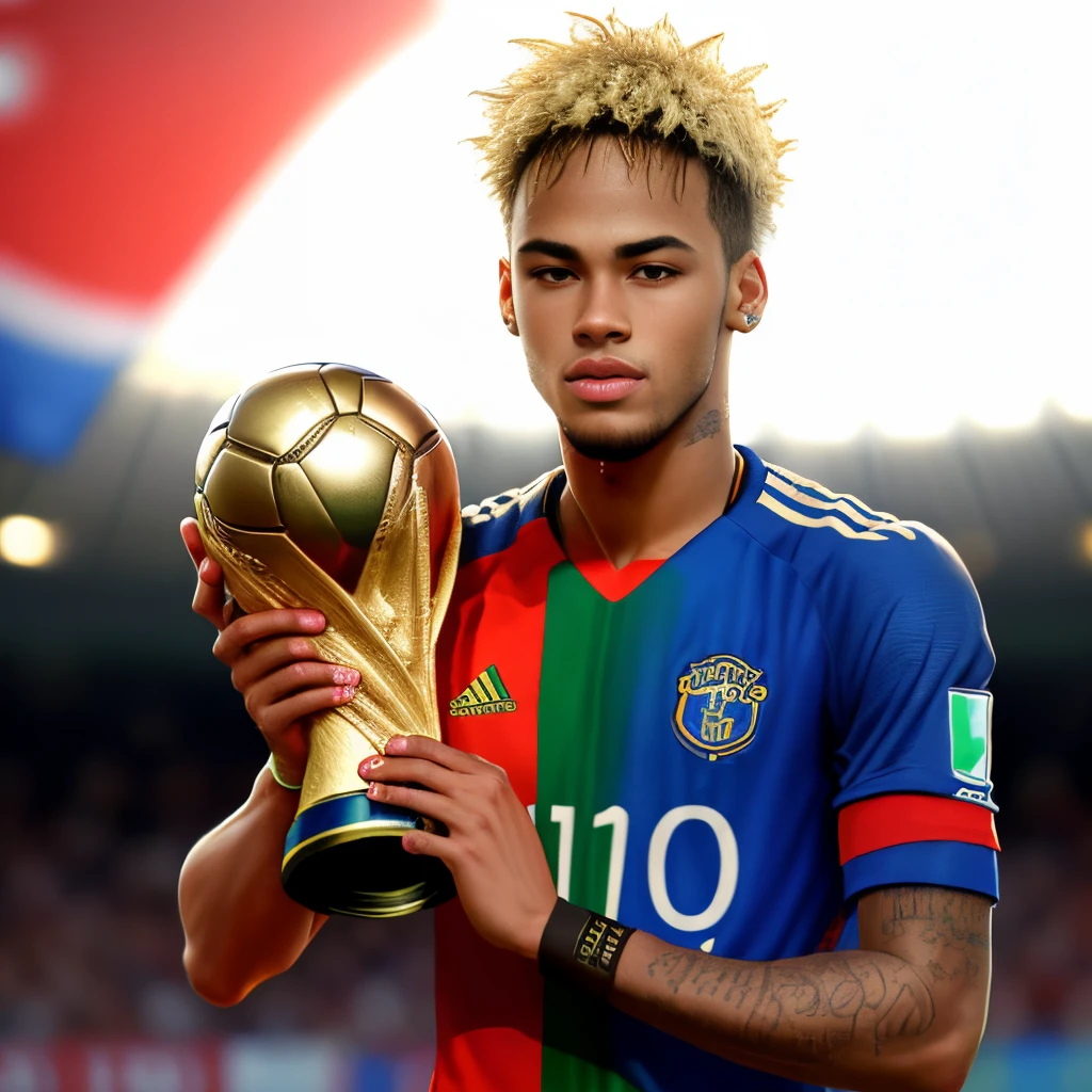 Neymar holding the World Cup trophy