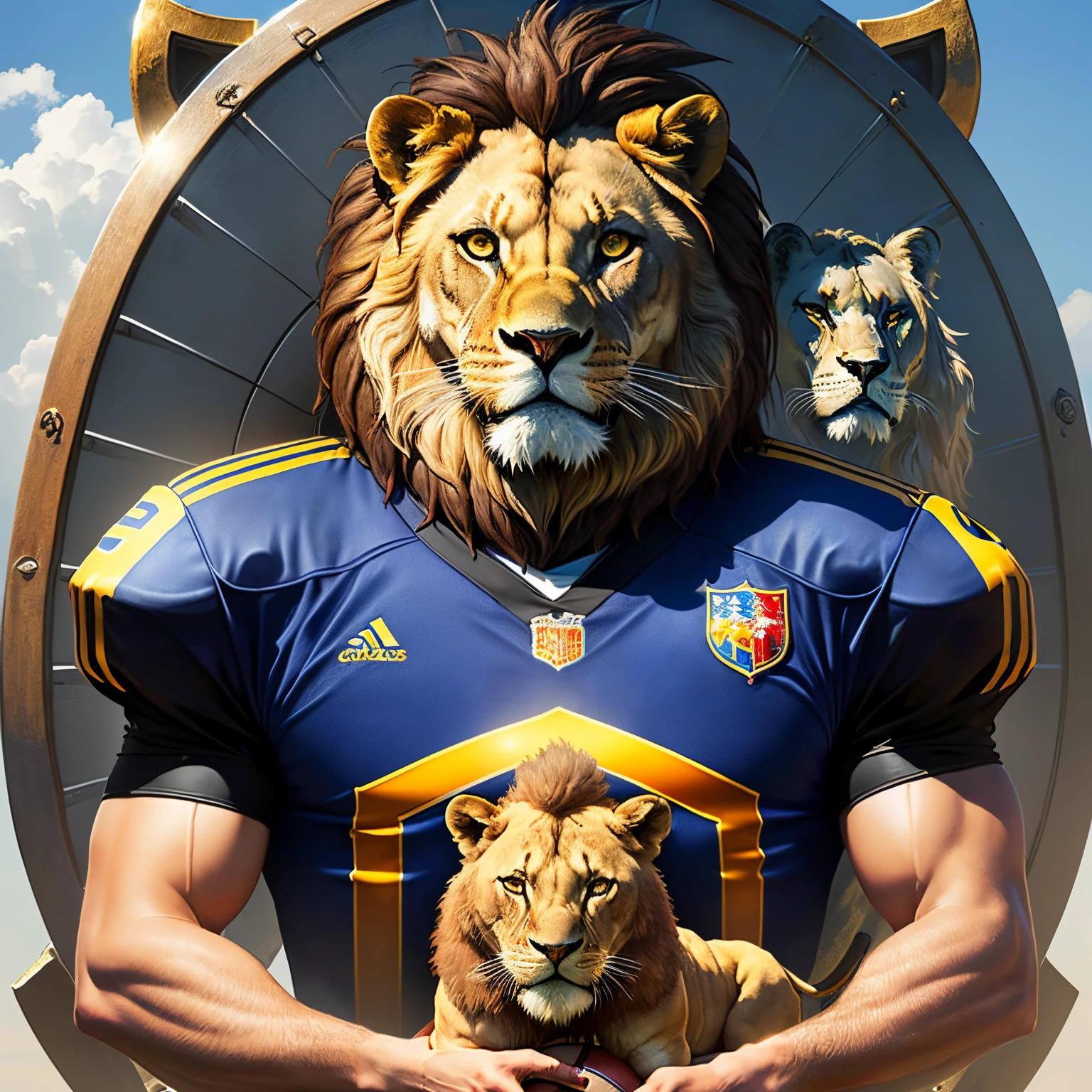 A football shield with a lion, uma cruz