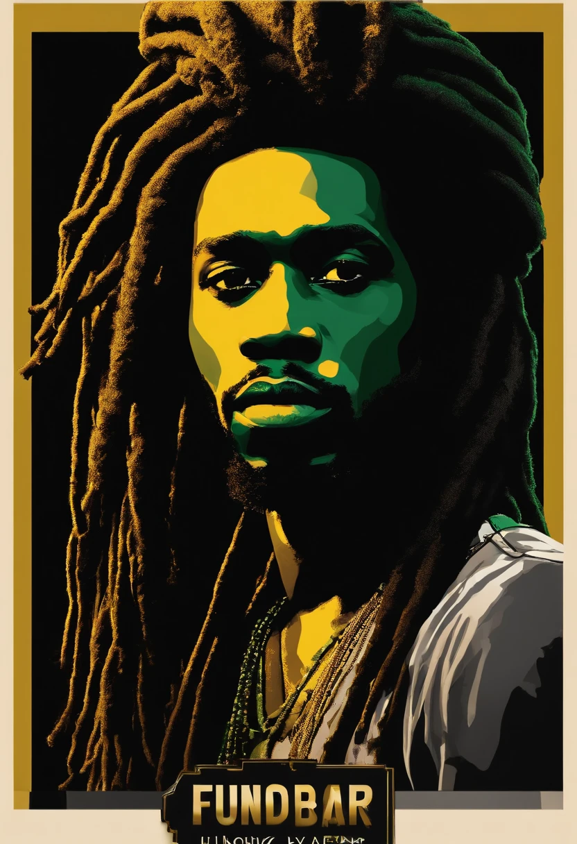 Create a logo with the head of a black man with dreadlocks in black colors, verde, amarelo e vermelho (olhando para a frente) , imagem estilo logomarca , Sober, (fundo preto), Image with resolution of at least 300dpi, UHD 8k, Very high quality for excellent printing. Lighting that highlights the figure in relation to the background, cores do reggae,