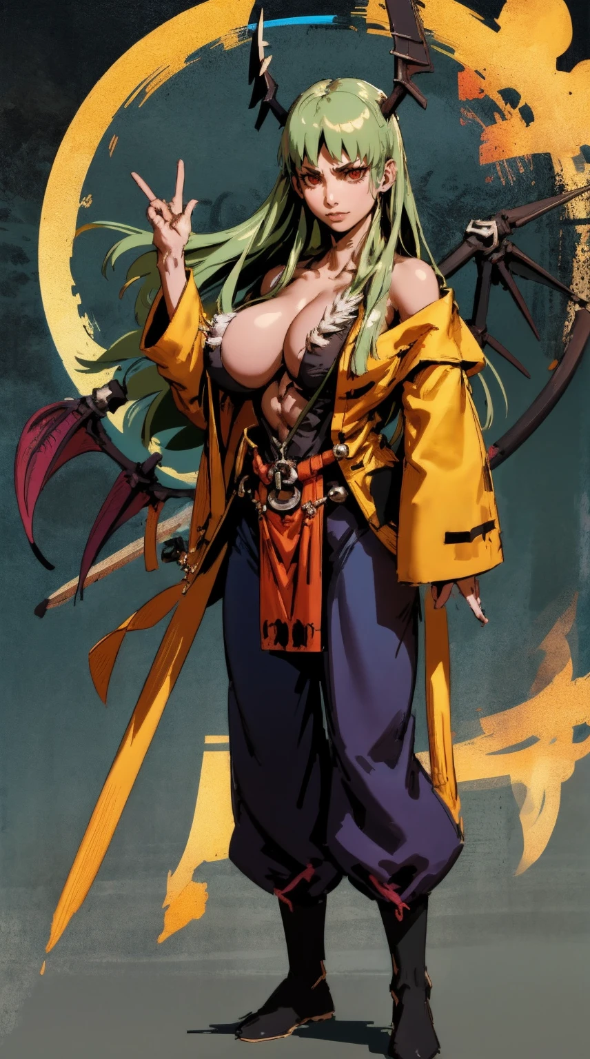 morrigan aensland, blond hair, tunic, pants, sensual curvs, curvy, huge breast, priestess,red eyes, feathered wings,angel halo, horns, standing ,full body, religious, prirestess, pullover,#clothing #taoist priest #taoist clothing #yellow robe taoist Trigger Words: taoist priest Yellow Robe Taoist