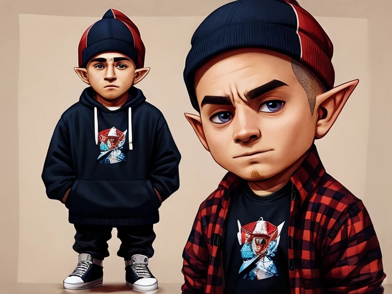 A Gnome that looks like singer Eminem, usando roupas Streetwear