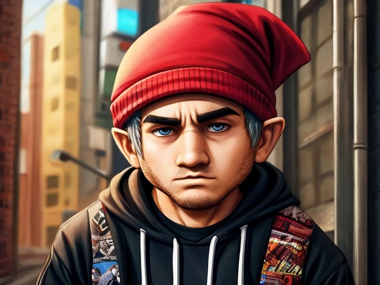 A Gnome that looks like singer Eminem, usando roupas Streetwear