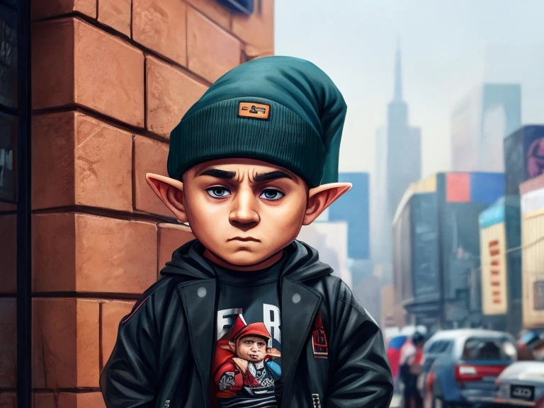 A Gnome that looks like singer Eminem, usando roupas Streetwear