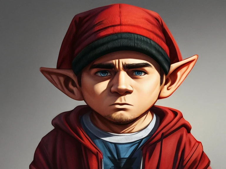 A Gnome that looks like singer Eminem, usando roupas Streetwear