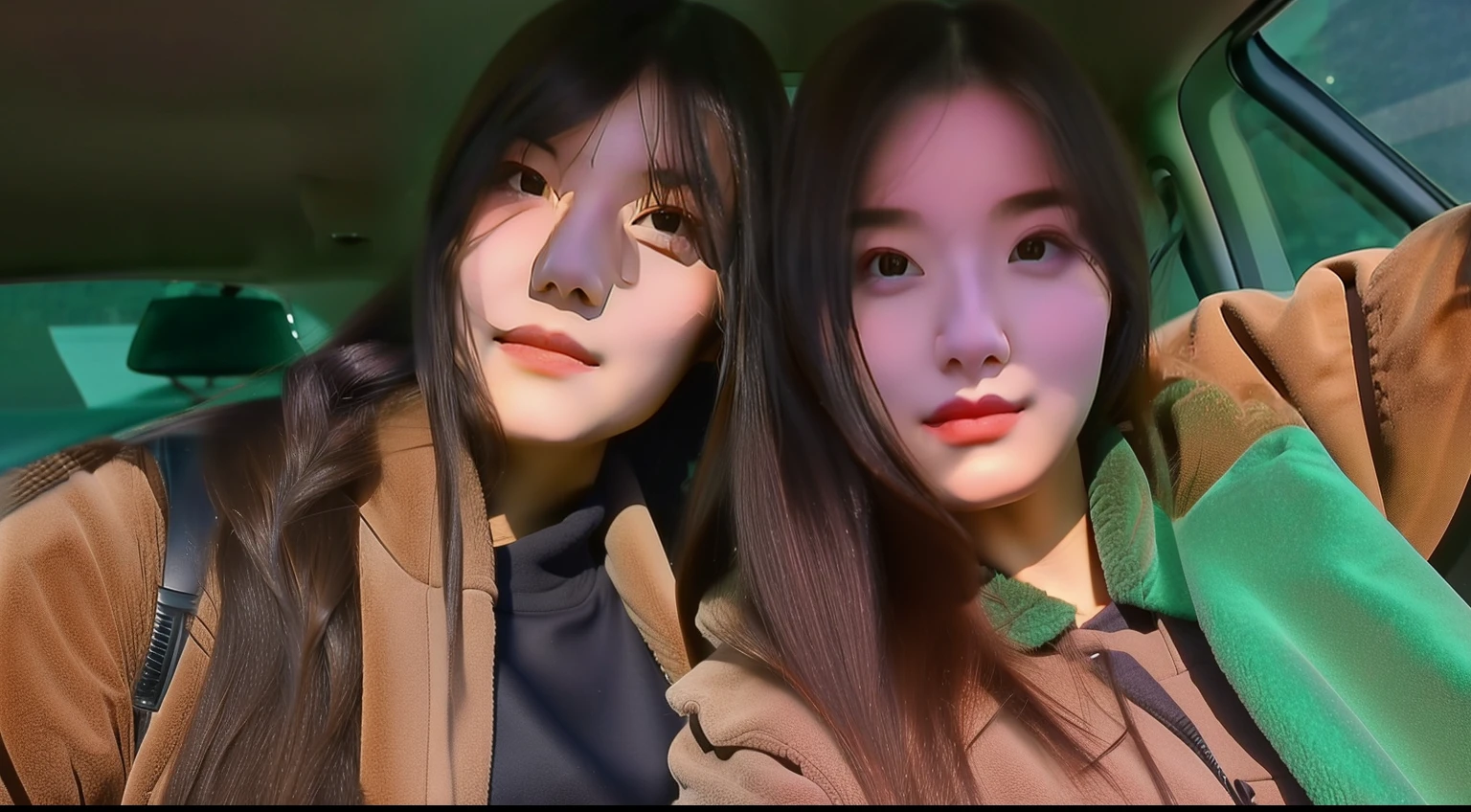 two girls taking a selfie in a car, profile picture, headshot profile picture, profile pic, high quality picture, profile image, beautiful girls, beautiful faces, gorgeous faces