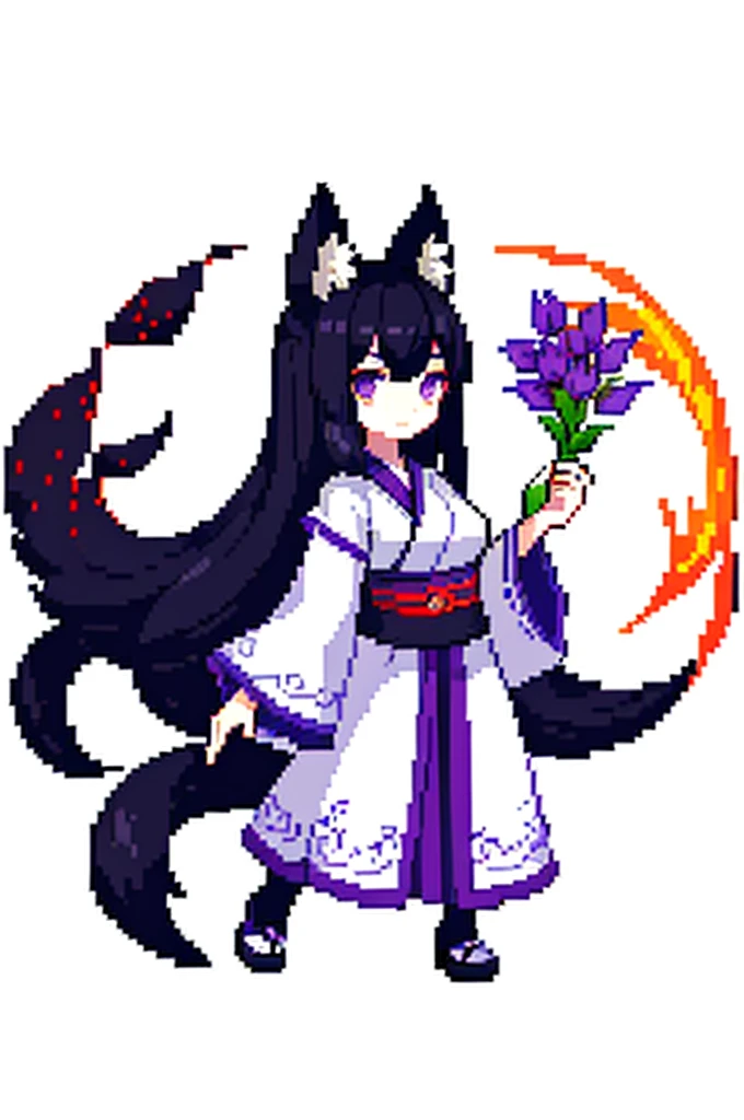 pixel, pixel art, 1 girl, (Kitsune: 1.2), (white background: 1.1), colorful ((purple and black hair 1.2))