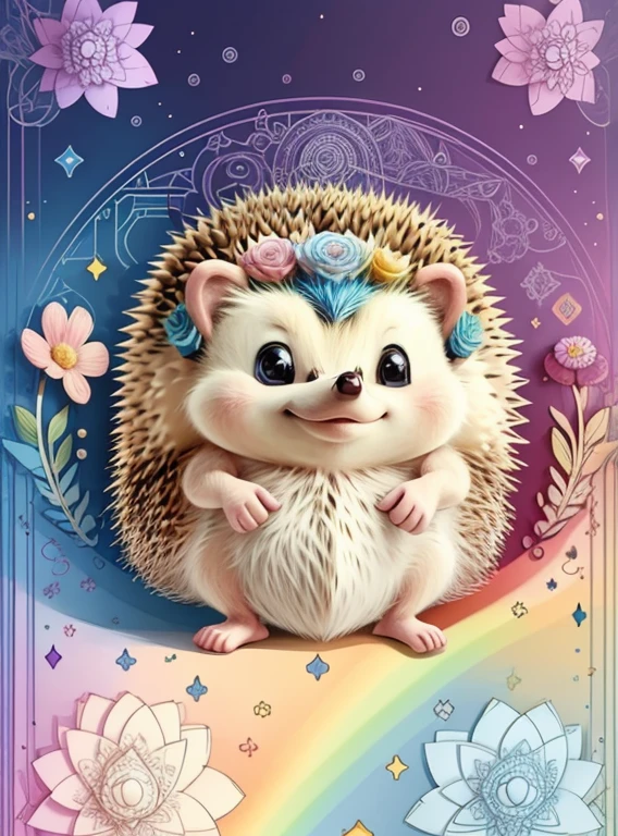 (cute baby hedgehog with a rainbows and flowers), Munchkin ,Geometric multidimensional wall portrait, livro de arte, Tchibi,
Yang08k, Beautiful, Colouring,
Obras, of the highest quality, best quality, Arte Oficial, Beautiful and Aesthetic,