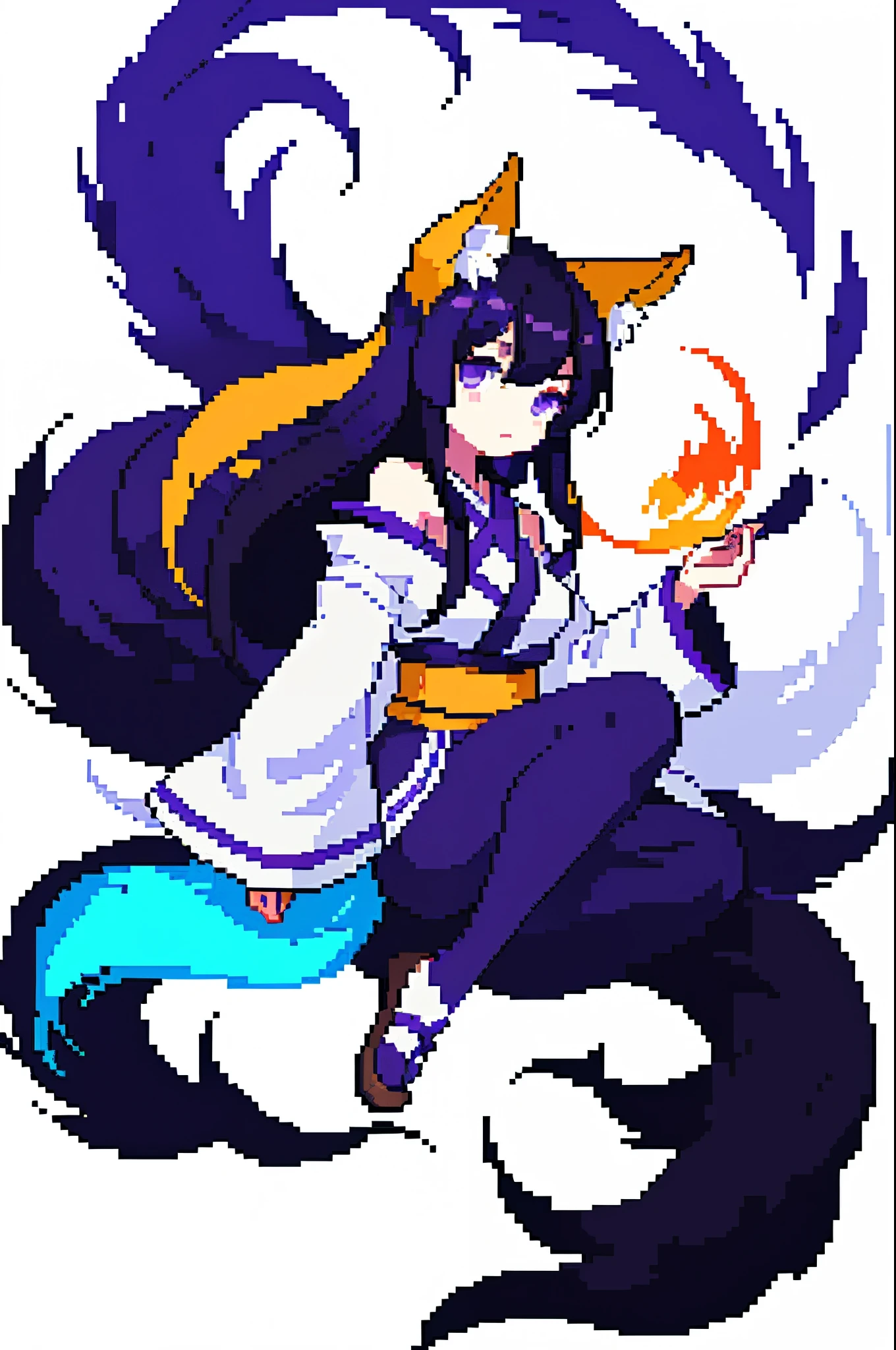 pixel, pixel art, 1 girl, (Kitsune: 1.2), (white background: 1.1), colorful ((purple and black hair 1.2)) fit to canvases (2560x1440 resolution )